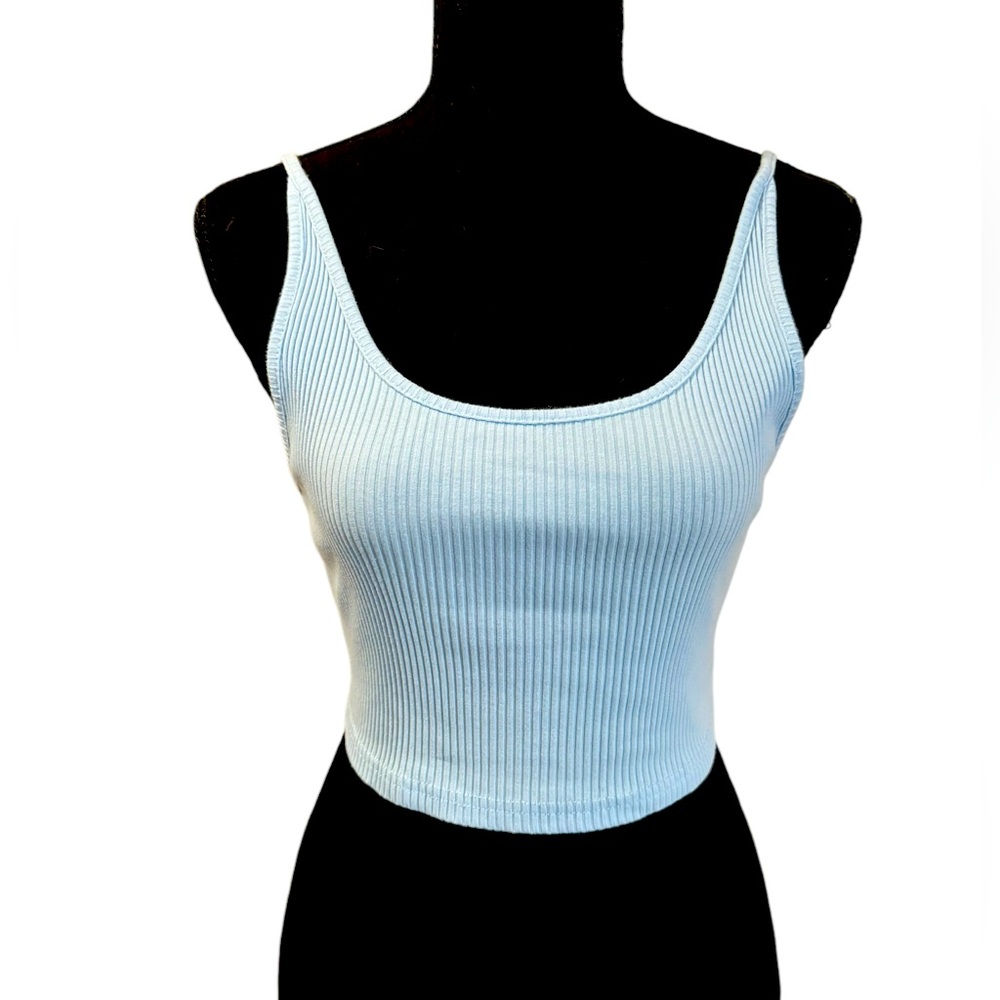Women juniors light blue ROMWE ribbed tank top size L